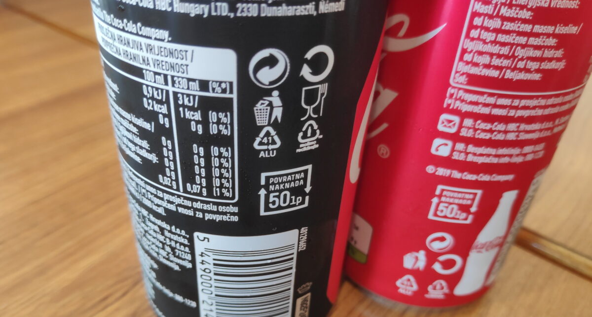 Símobolos de SDDR en latas de bebidas en Croacia